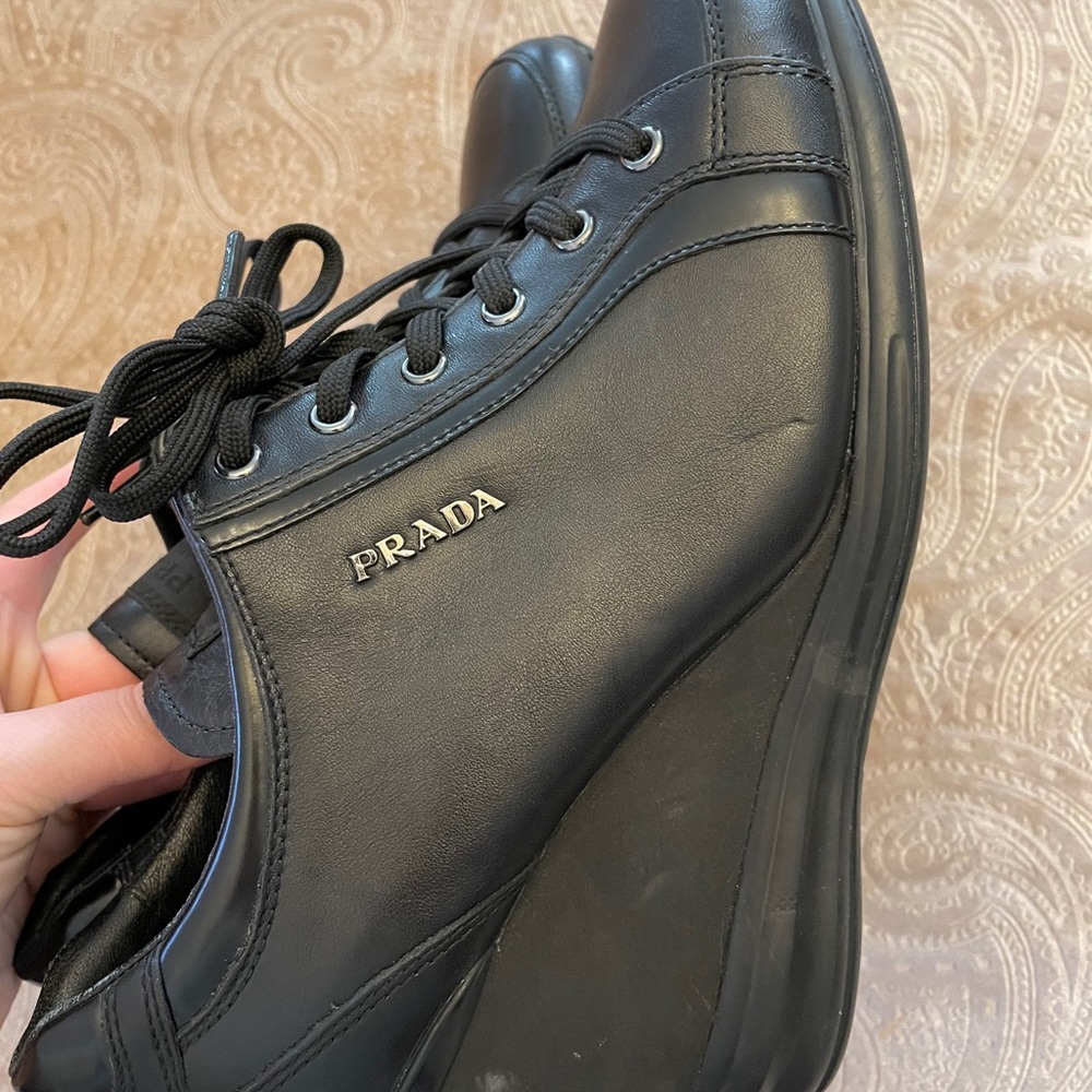 Prada Milano Wedge lace up Sneakers, Black - Picture 8 of 12